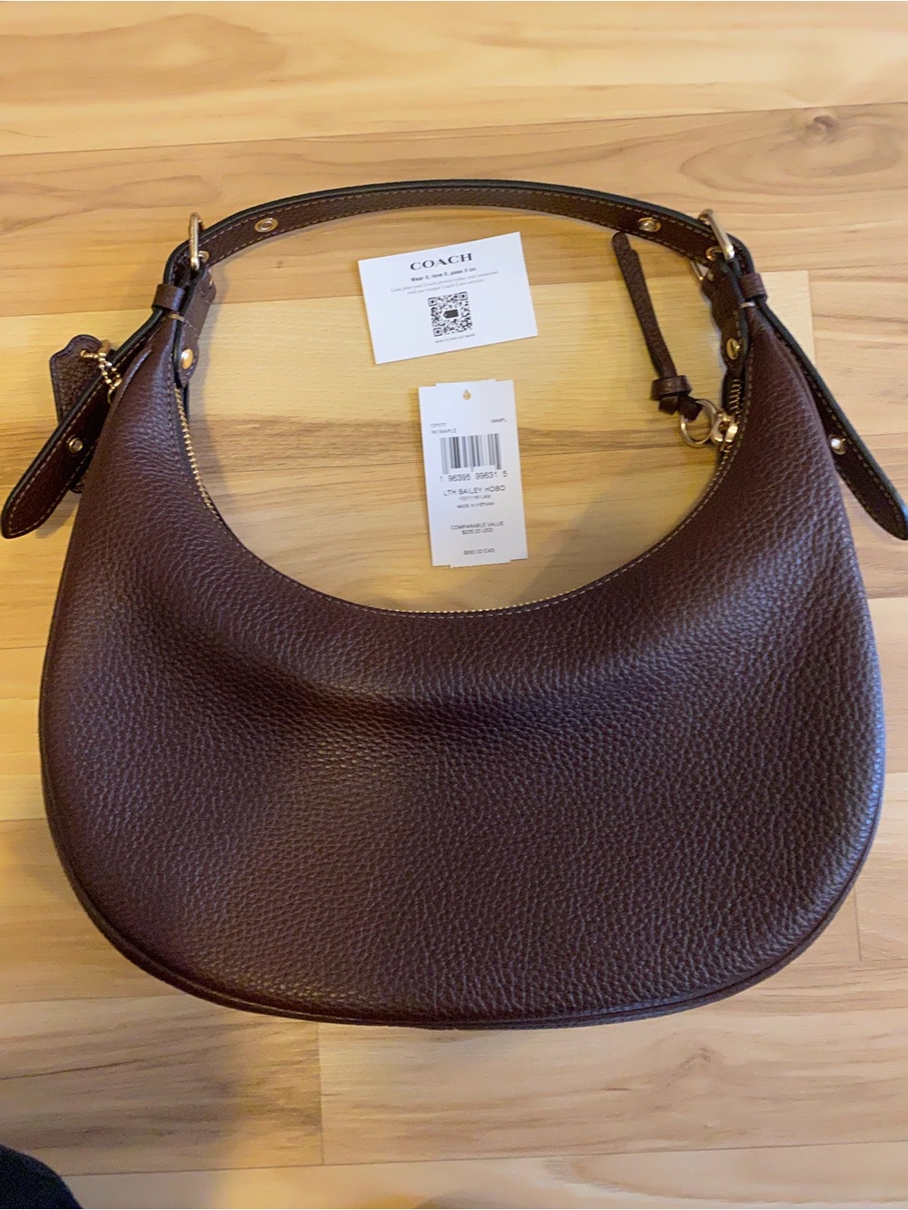 Coach Pebbled Leather Hobo Bag in Dark Brown with Gold Hardware - Picture 2 of 3